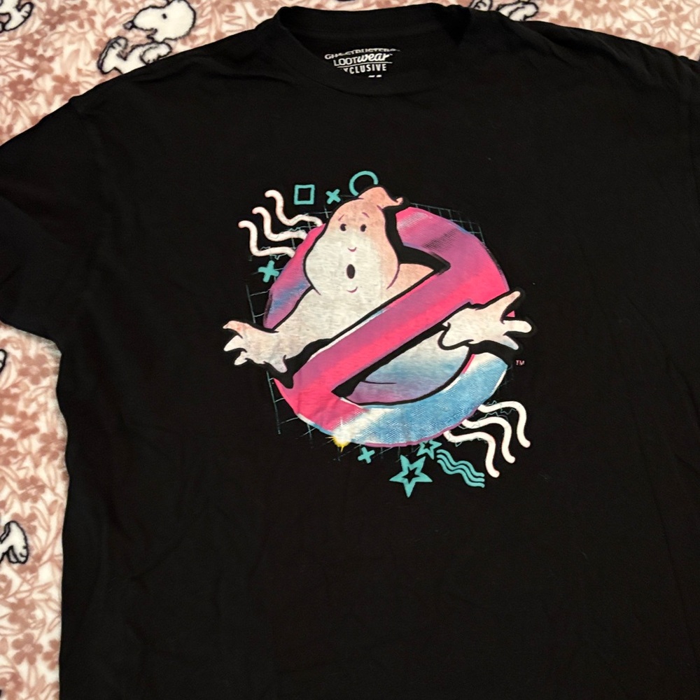 Loot Crate Black Ghostbusters Neon Logo Short Sleeve Tee